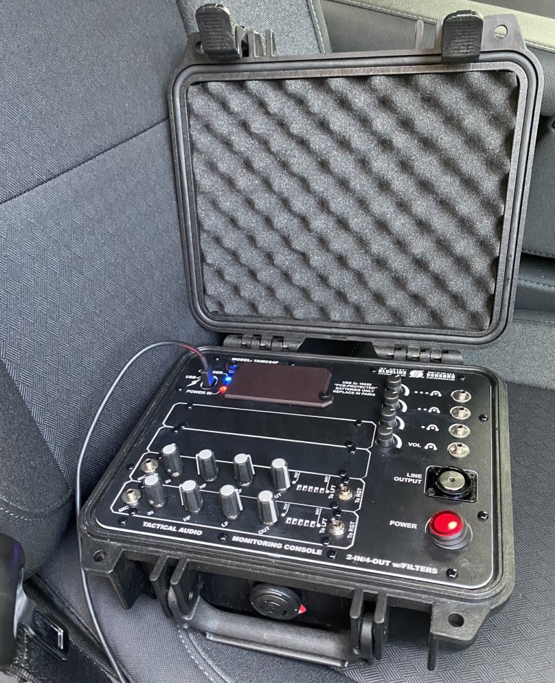 TAMC24F Tactical Audio Monitoring Console in vehicle